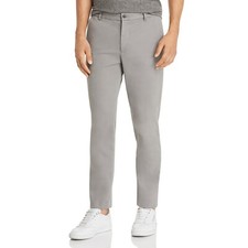 Pantalones ATM Anthony Thomas Melillo Gris Calce Ajustado Frente Plano Algodón Dobladillo Crudo 28 Nuevos con Etiquetas