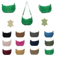 Bolso Bandolera Grande de Cuero Gamuza Estilo Media Luna para Damas