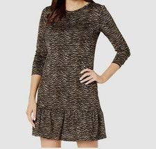 Vestido para mujer Michael Kors marrón estampado animal manga larga talla S