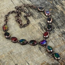 Oferta de San Valentín Ammolita Natural Cadena Electroformada Nuevo Collar Joyería Cobre