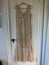 Vestido de fiesta clásico para mujer Babeyono de moda beige con lentejuelas talla mediana