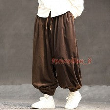 Pantalones floradores holgados de pana estilo chino para hombre con cordón sueltos informales