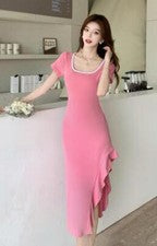 Para Mujer Nuevo Moda Francesa Temperamento Calce Ajustado Abertura Paquete Nalgas Vestido Largo