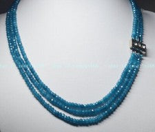 Collar de cuentas rondelle aguamarina azul facetado natural 3 filas 2x4 mm 17-19""