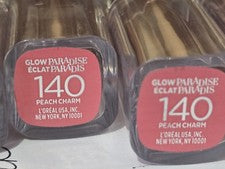 LOTE 2 L'Oreal Paris Glow Paradise bálsamo hidratante en lápiz labial #140 encanto melocotón