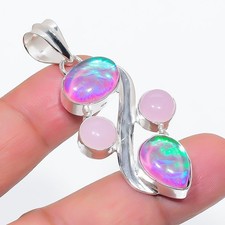 Colgante de joyería de plata de ley 925 hecho a mano con piedras preciosas de ópalo triplete tamaño 2"