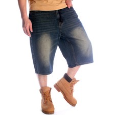 Pantalones de mezclilla de hip hop para hombre de marea corta lavados al agua viejos sueltos de siete partes