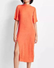 Vestido midi naranja XXS Gabriella Karefa-Johnson para mujer manga corta cuello falso