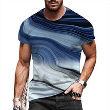 Hombres Camisetas Moda Azul Mármol Estampado Gráfico Manga Corta Ropa Activa Top