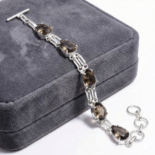 Pulsera de cadena de joyería de plata de ley 925 hecha a mano con piedras preciosas de cuarzo ahumado