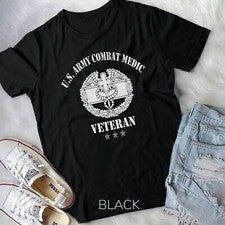 Camiseta unisex vintage bandera médica militar veterano de combate del ejército de los Estados Unidos