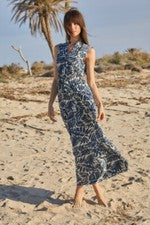 Maxi Vestido Para Mujer Informal Hoja Cinturón Cintura Ajustada Botones Frontales Sin Mangas