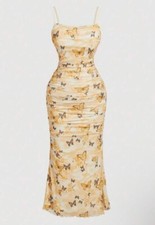 Lindo maxi vestido romántico con estampado de mariposas para mujer brunch conjunto para mujer