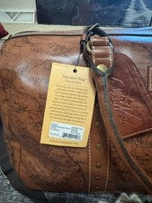 Bolso de Lona Patricia Nash Nuevo con Etiquetas Cuero Signature Map Milano Weekender