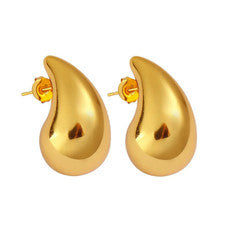 Edelstahl Goldene Tropfen Ohrstecker Ohrringe 585er Gelbgold 14K vergoldet 31mm