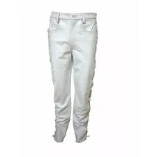 Pantalón de cuero blanco para hombre Pantalón de cuero genuino de piel de cordero estilo vaquero