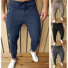 Pantalones largos informales a rayas para hombre oficina calce ajustado negocios moda pantalones ajustados