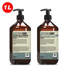 EightTripleEight Set de Cuidado del Cabello Leche de Coco - Champú 1L y Acondicionador 1L