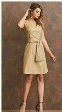 Nuevo Vestido de Moda Beige Para Mujer Cuero Piel de Cordero Genuina Informal Fiesta