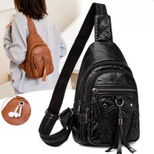 Bolso Bandolera de Cuero para Mujer Impermeable Bolso de Pecho para Viaje Senderismo