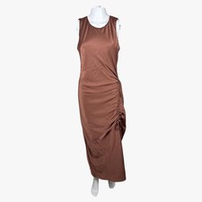 Vestido midi para mujer Socialite sin mangas acanalado lateral en castaño rojizo talla S fiesta glamour