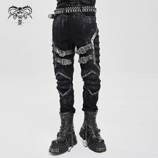 Diablo Moda Hombres Negro Gótico Punk Tachonado Hebilla Correa Pantalones Ajustados Pantalones