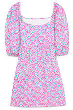 Vestido para mujer - Solero estampado - Manga abullonada - Mini vestido - Grande - Azul Rosa