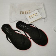 Sandalia Tkees Chancla Cuero Negro Acolchada Talla 7 Nueva En Paquete Original