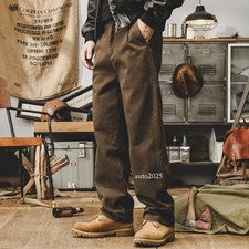 Pantalones rectos retro estilo americano para hombre pantalones cargo 100 % algodón primavera sueltos