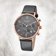 Regent Reloj De Hombre De Cuero F-1038, Cuarzo, Gris URF1038