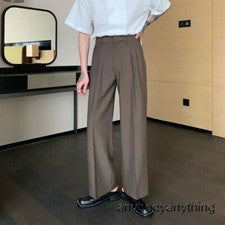 Nuevo Hombre Trajes Pantalones Pierna Ancha Negro Plisado Suelto Verano Moda Elegante Pantalones