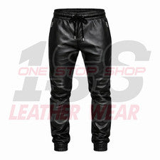 Pantalones de chándal de cuero de cordero hechos a mano para hombre negros ropa de calle pantalones