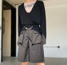 Pantalones Cortos Negros Sueltos Punk Gótico Decoración Cadena Metal Juvenil Moda Para Hombre