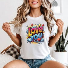 Camiseta Love You estilo cómic para mujer regalo de San Valentín