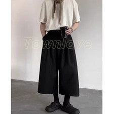 Pantalones estilo japonés retro para hombre sueltos informales recortados pierna ancha oscuridad verano talla