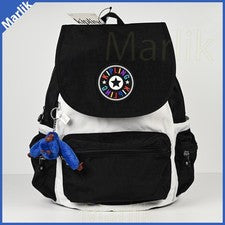 Mochila Original Kipling Ezra Negro Blanco Combo con Mono Llavero Funda para Laptop