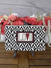Bolso de Cosméticos Brighton LOVE Negro Blanco Patrón Corazones Cremallera Lona Nuevo sin Etiquetas