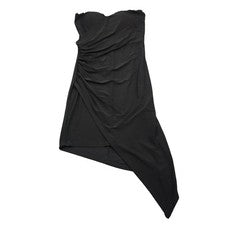 Vestido de revista de moda para mujer S negro escote corazón envoltura asimétrica