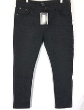 Pantalones de mezclilla para hombre BoohooMan talla 36R negros ajustados elásticos moda lavados botones mosca