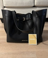 Bolso de Mano Michael Kors Para Mujer Grande Cuero Guijarro Negro Emilia Nuevo con Etiquetas