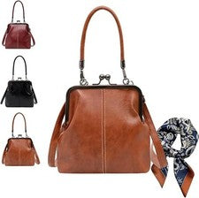 Bolso Bandolera Estilo Retro, Mini Bolso Bandolera con Bloqueo de Beso para Mujer, Bolso de Cuero PU