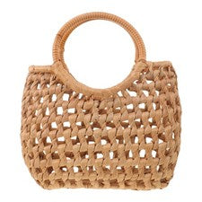Bolso de mano de paja para mujer: bolso de playa de verano tejido a mano con asa - 10,6 x 9,1 pulgadas