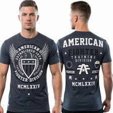 Camiseta deportiva AMERICAN FIGHTER azul marino brezo BELIEVE NUEVA CON ETIQUETAS