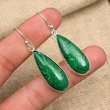 Increíble pendiente de joyería de plata de ley 925 hecho a mano con piedras preciosas de malaquita