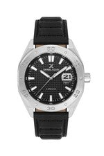 Reloj Daniel Klein Hombre Esfera Negra Fecha Correa Cuero Estuche Plateado 50m Resistente al Agua