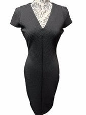 NUEVO CON ETIQUETAS $140 Vestido Lápiz Michael Kors Para Mujer Pequeño Negro Acanalado Tejido Manga Corta