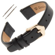 Correa de reloj Gilden clásica de cuero negro plana de piel de becerro para damas de 6-14 mm F60
