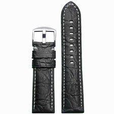 Correa de reloj de piel de cocodrilo genuina | Acolchada | Acabado mate | Negra | Puntada blanca
