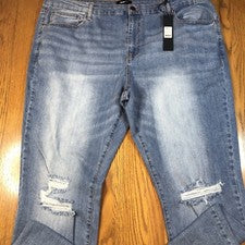 NUEVO Moda Nova Pantalones de mezclilla para hombre desgastados 42 azul nuevo con etiquetas tela elástica