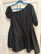 Vestido babydoll para mujer talla 14 negro con hombros asimétricos nuevo sin etiquetas